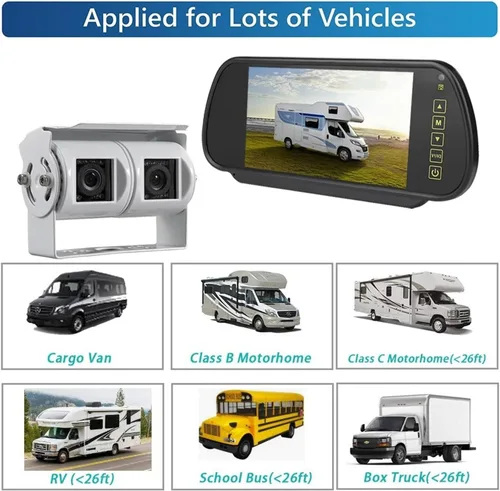 Vista 6 de Reversing Camera Car Rear View Camera System with 7 Inch Monitor Backup Camera Monitor Kit Dual Ccd Lens Reverse Camera Replacement for Suction Cup