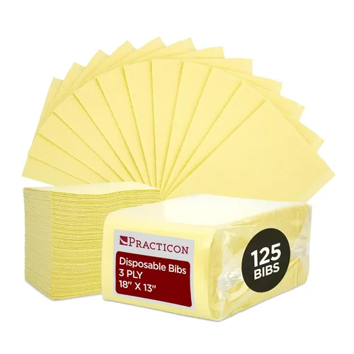 Vista 6 de Practicon Paquete de 125 Baberos Desechables Negros para Pacientes, 18" x 13", Hoja de Babero de Papel Impermeable de 3 Capas con Respaldo