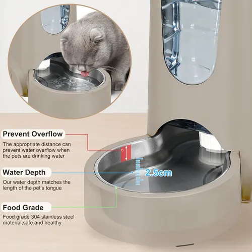 Vista 4 de Paquete de 2 alimentadores automáticos para gatos y dispensador de agua de acero inoxidable, juego de bebedero para perros por gravedad, juego