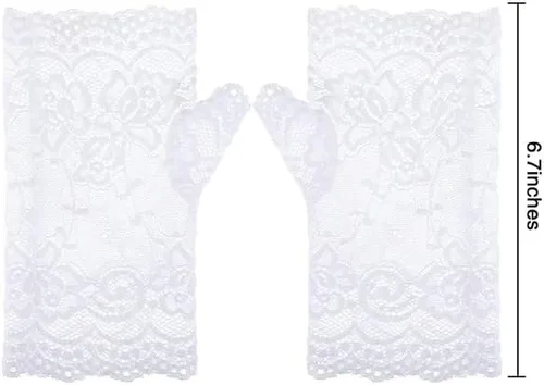 Vista 4 de Women Short Lace Gloves Fingerless Lace Gloves Tea Party Gloves Sunblock Bridal Floral Gloves
