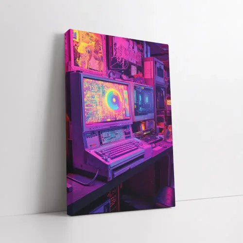 Vista 2 de Cyber Odyssey: Light Dance of Retro Technologies - Wall Art Print, Painting for Home Decor [Canvas 40x30]