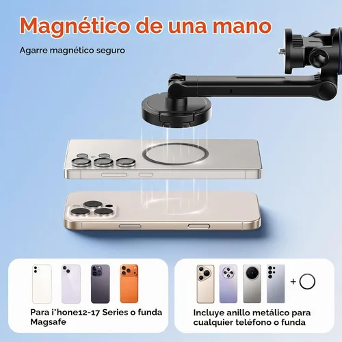 Vista 4 de Kaitezenz Trípode magnético de apertura automática de 71 pulgadas para iPhone con control remoto, rotación de 360°, soporte de trípode para selfie