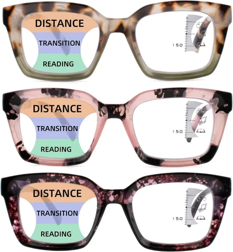 Vista 11 de HIYANJN 3 Pack Progressive Multifocal Reading Glasses for Women Men Square style Blue Light Blocking Spring Hinger Readers