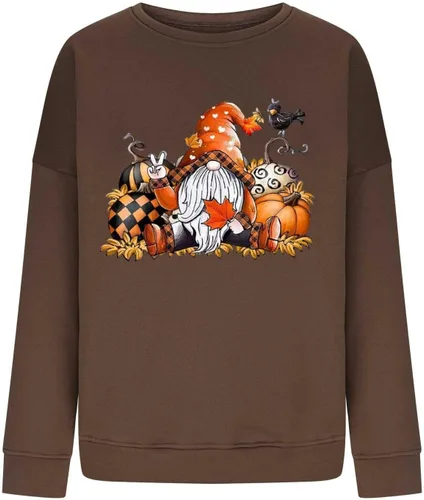 Vista 4 de Sudadera de manga larga para mujer 2023, lindo estampado gráfico, cuello redondo, sudadera con capucha de gran tamaño, ajuste holgado, casual