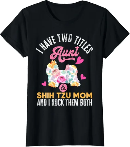 Vista 42 de I Have Two Titles Aunt and Shih Tzu Mom Camiseta divertida para perro, Negro