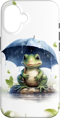 Vista 32 de Cute Green Frog with Umbrella in The Rain Case for iPhone 17