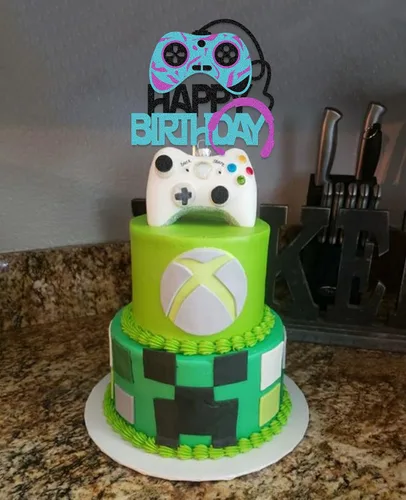 Vista 8 de Videojuegos Subir de nivel Feliz Cumpleaños Cake Toppers Jugadores Fiesta de Cumpleaños Favores Suministros Para Videojuegos-01 0