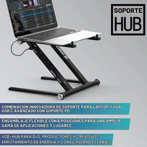 Vista 9 de Reloop Soporte avanzado para portátil con USB-C PD Hub (AMS, negro (AMS-STAND-HUB)
