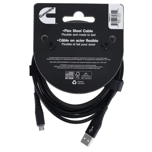 Vista 7 de Cummins Cable de carga largo de acero flexible USB-A a cable de carga micro CMN4715 de 8 pies