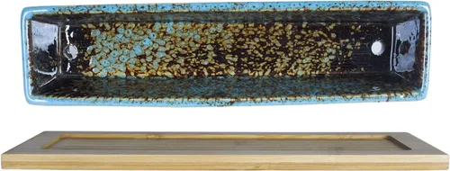 Vista 4 de ARTKETTY Macetas para suculentas – Macetas grandes para suculentas con bandeja de drenaje, 1 maceta rectangular + 1 maceta redonda para bonsái