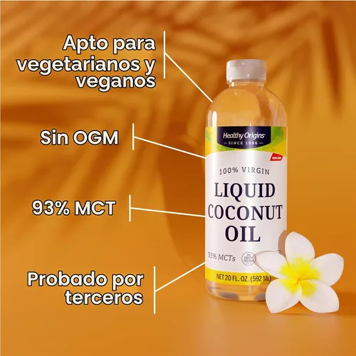 Vista 5 de Healthy Origins Aceite de coco, líquido (100% virgen) - Aceite de coco líquido virgen, sin refinar, prensado en frío, 93% MCT - Aceite de coco