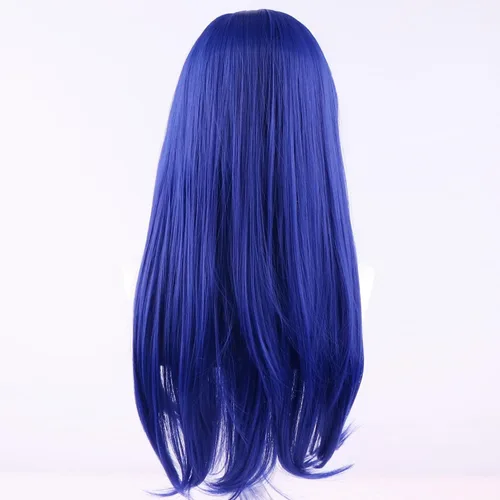 Vista 6 de Peluca larga azul recta para mujer, fiesta de Halloween, espectáculo de anime, pelucas sintéticas para disfraz de cosplay B-AZUL