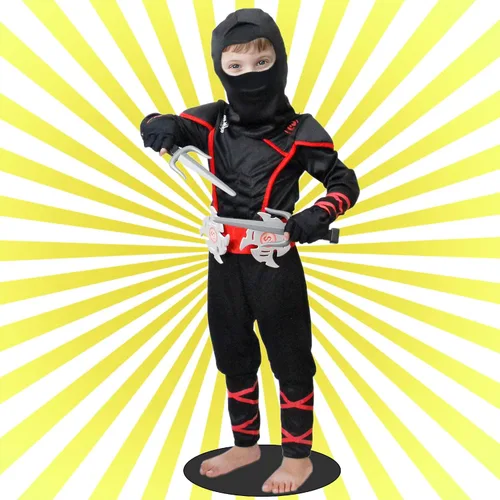 Vista 5 de Brwoynn Disfraz de Ninja Deluxe de Halloween para niños con accesorios de espuma Ninja