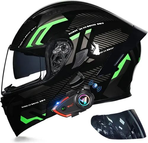 Vista 7 de Casco modular Bluetooth de doble visera para motocicleta, casco integrado abatible de cara completa, con Bluetooth impermeable que puede soportar