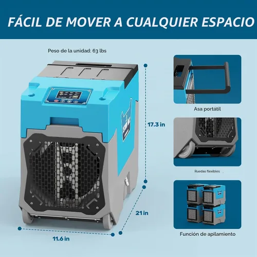 Vista 2 de Argendon LGR - Deshumidificador comercial con bomba, deshumidificadores de 180 pintas