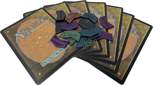 Vista 8 de Citadel Black MTG - Contadores de palabras clave de metal, juego de 24 fichas reversibles, incluye bolsa de cordón, acabado de metal antiguo