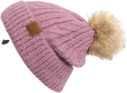 Vista 140 de Gorro unisex liso con pompón y ribete (HAT-43) de C.C Hatsandscarf Exclusives Marfil