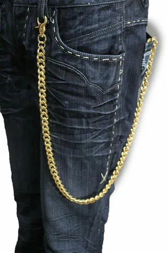 Vista 3 de Cartera para hombre, cadena de eslabones de metal dorado, 33 pulgadas de largo, joyería de moda, estilo punk, Oro