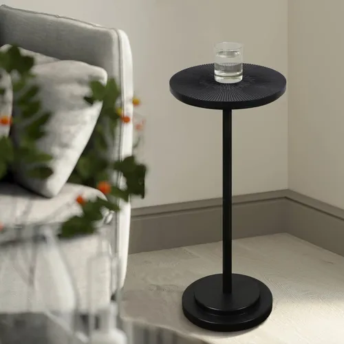 Vista 3 de COVLON Mesa de bebidas, mesa de Martini tallada, mesa auxiliar pequeña, mesa de pedestal con base pesada para sala de estar, dormitorio, espacio