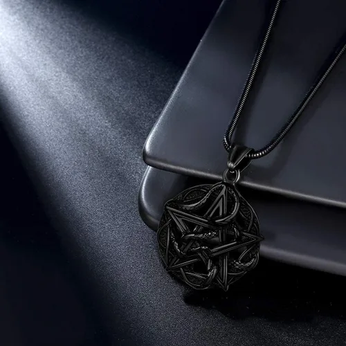 Vista 6 de Pentagram Pentacle Wiccan Necklace -Star Satanic Pendant 316L Stainless Steel Traditional Seal of Solomon Tetragrammaton Eliphas Levis Pentagra