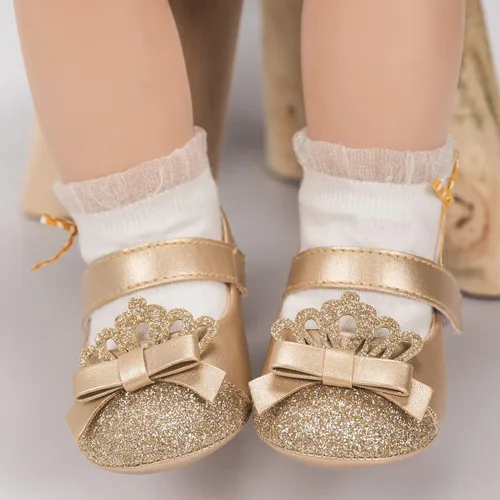 Vista 3 de Sawimlgy Zapatos de ballet Mary Jane con lentejuelas para bebé y niña, de piel sintética, para boda, fiesta, princesa, suela de goma, para niños