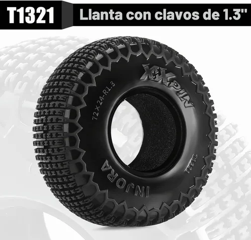 Vista 2 de INJORA Neumáticos Pin de 1.3" XHX para TRX4M SCX24, 72 * 24mm, Compuesto S5, 4 unidades (T1321)