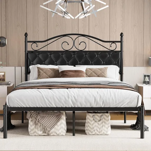 Vista 11 de Elephance Base de cama individual con cabecero tapizado, plataforma de metal con espacio de almacenamiento de 11.2 pulgadas, con botón capitoné,