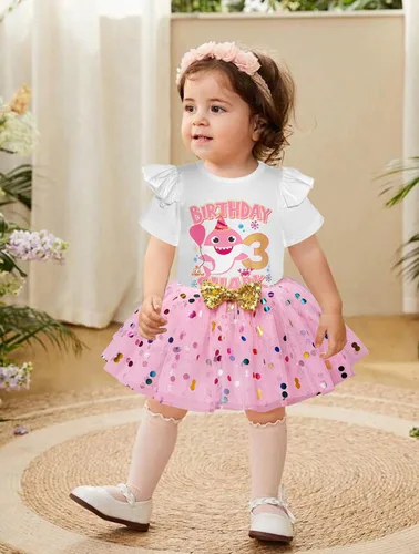 Vista 2 de Abbence Conjunto de faldas de cumpleaños de tiburón para bebé niña