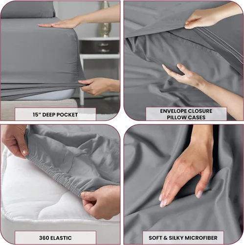Vista 338 de LUX Décor - Juego de sábanas Twin de microfibra ultrasuave de 3 piezas con sábana encimera, sábana bajera de 16 pulgadas de profundidad y funda