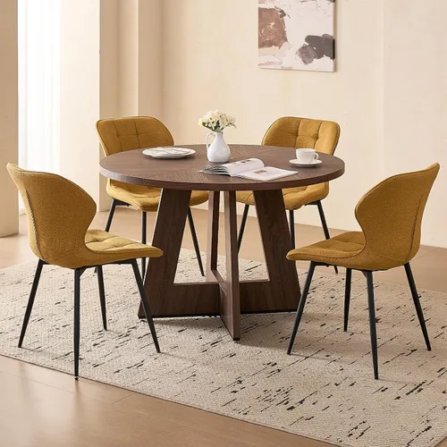 Vista 16 de Juego de mesa redonda de comedor de 47 pulgadas para 4, base en abanico, parte superior de 1.38 pulgadas de grosor, mesa de cocina de madera con 4