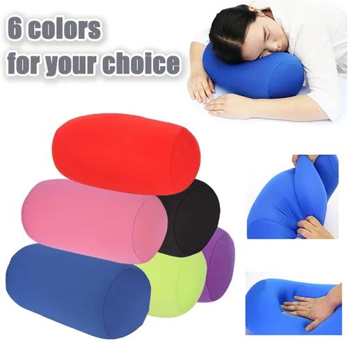 Vista 6 de 2 almohadas de microcuentas de 11.8 x 6.3 pulgadas, almohada cilíndrica para cuello, espalda y brazos, almohadas de viaje esponjosas para automóvil