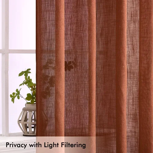 Vista 4 de MIULEE Cortinas de lino de 96 pulgadas de largo para sala de estar, 2 paneles, naranja quemado oxidado, bolsillo para cortinero, pestaña trasera