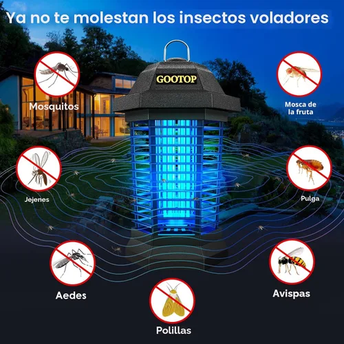 Vista 2 de GOOTOP Extractor de Insectos para Exteriores, Extractor de Mosquitos, Enchufe de 3 Puntas Eléctrico Matamoscas, Mata Mosquitos, Trampas para Moscas