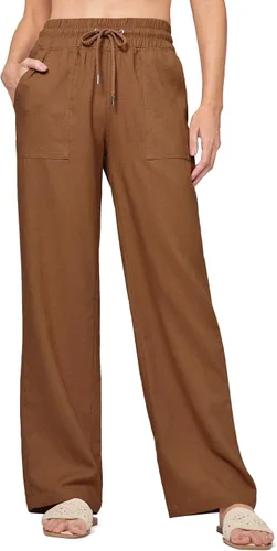Vista 36 de Willit Pantalones de lino para mujer, pantalones palazzo de pierna ancha Khaki - Actualización