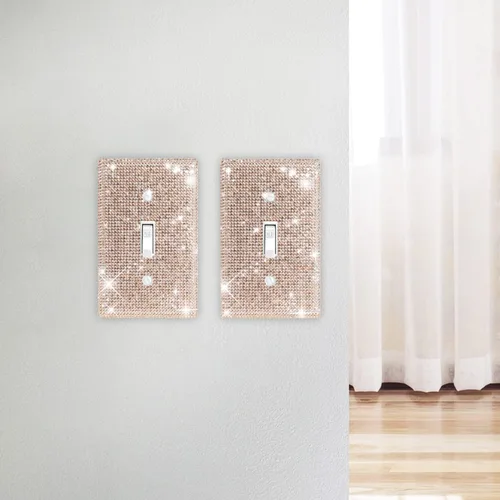 Vista 7 de Alanfox 2 placas de pared con diamantes de imitación de cristal dorado, cubierta brillante para interruptor de luz, placa para sala de estar
