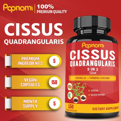 Vista 2 de Cápsulas prémium de Cissus Quadrangularis con boswellia, guggul, cúrcuma, extracto de pimienta negra - 150 cápsulas - Suministro para 5 meses