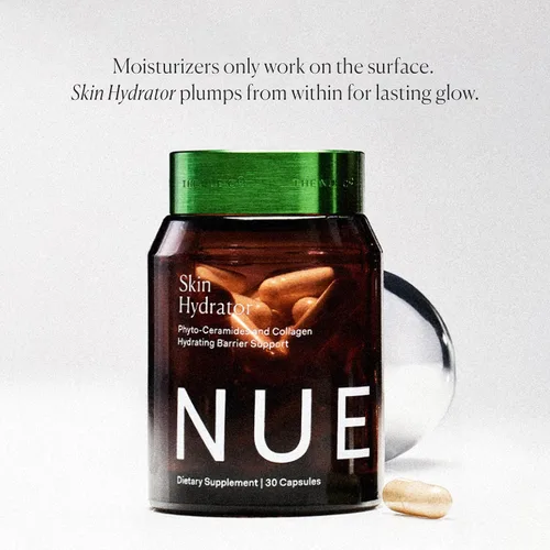 Vista 5 de The Nue Co. Suplemento HIDRATOR para la piel, contiene colágeno hidrolizado, aloe y ácido hialurónico, sin gluten, 30 cápsulas