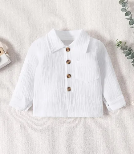 Vista 3 de Kionio Conjunto de ropa de lino de 2 piezas para bebé, camisa de manga larga con botones + pantalones rectos