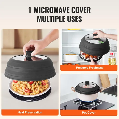 Vista 5 de VEVOR Cubierta y tapete para salpicaduras de microondas, tapa plegable de microondas de 10.8 pulgadas para alimentos, silicona resistente al calor