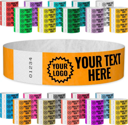 Vista 19 de Tyvek - Pulseras personalizadas de 3/4 de pulgada para eventos - Personalizadas con imagen o logotipo (tipo papel) Personalize w/ Clipart Text &