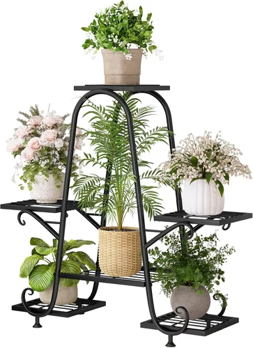 Vista 7 de INGIORDAR Soporte para plantas para interiores y exteriores, estante de metal de 4 niveles, soporte para múltiples plantas, estante alto