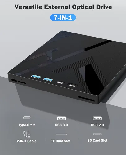 Vista 5 de Unidad externa de CD/DVD para ordenador portátil, 7 en 1 unidad