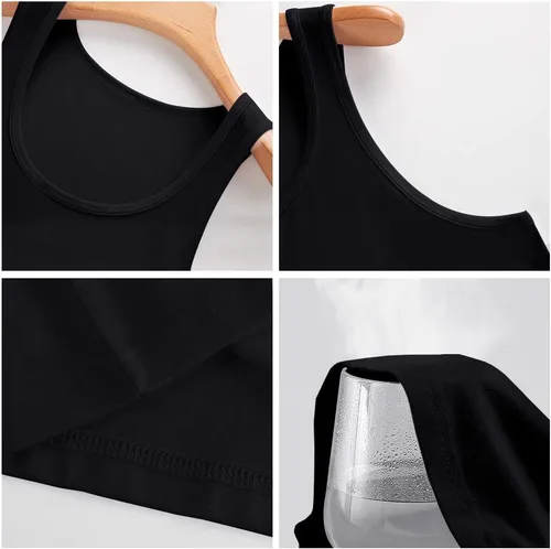 Vista 5 de COLORFULLEAF Camisetas sin mangas de rayón de bambú para hombre, camisetas sin mangas elásticas con cuello redondo (1 o 3)