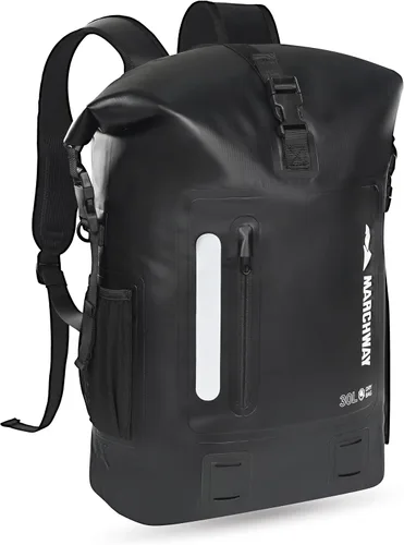 Vista 7 de MARCHWAY Mochila impermeable con parte superior enrollable, bolsa seca flotante de 20L/30L/45L con base rectangular ergonómica, espalda acolchada