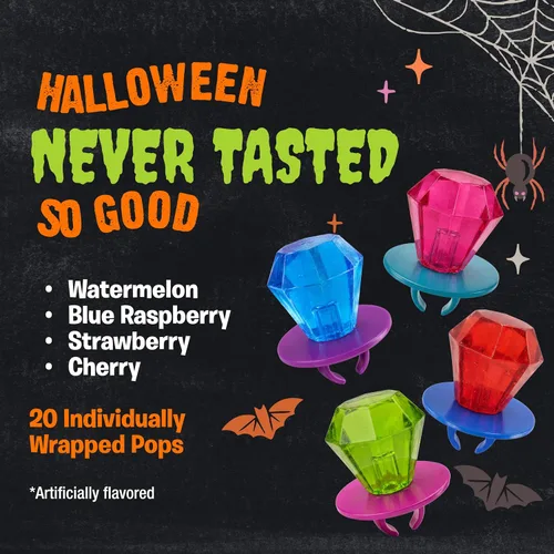 Vista 3 de Ring Pop Paletas de dulces de Halloween, 20 unidades, recuerdos de fiesta Piruletas de Halloween, envueltas individualmente, para cuencos de dulces