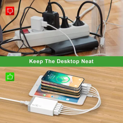 Vista 8 de Cargador de pared USB, estación de carga USB de escritorio para múltiples dispositivos