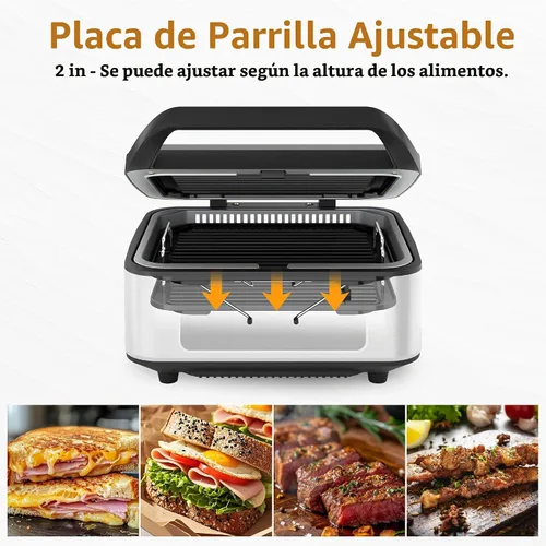 Vista 2 de Sandwichera eléctrica Panini Press, parrilla interior sin humo de 1300 W con placas antiadherentes extraíbles, elevación automática, ventilador