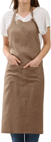 Vista 13 de Amazhiyu Delantal de cocina de lino puro con bolsillos para mujeres y hombres, cocinero, barbacoa, manualidades