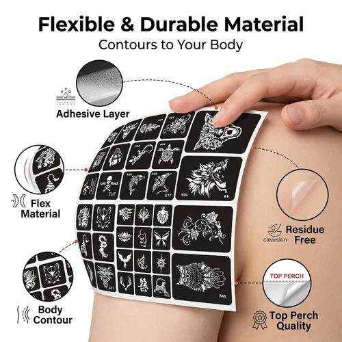 Vista 7 de Kotbs 6 hojas de plantillas temporales de tatuaje, 34 piezas de plantillas de tatuajes de henna con patrón de tótem de tigre y lobo, plantillas