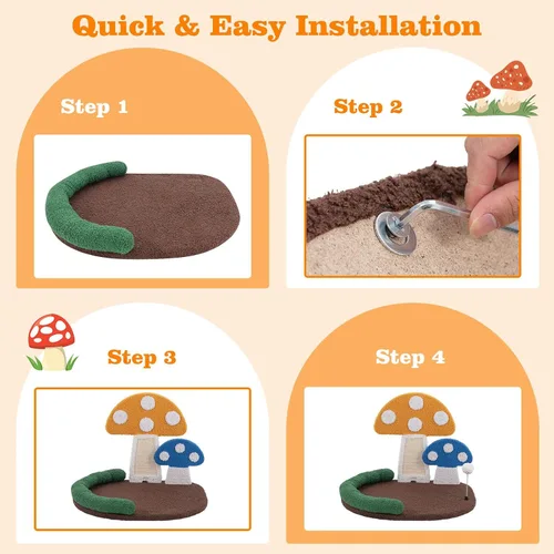 Vista 8 de Tangkula Cama para Gatos en Forma de Seta, Rascador para Gatos con Plataforma Amplia y Elevada, Panel de Rascado de Sisal, Bola de Resorte